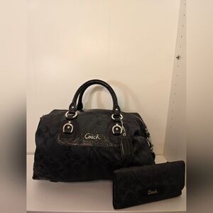 Coach Black Signature Bag and Wallet Duo